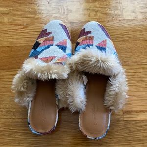 Furry boho mules